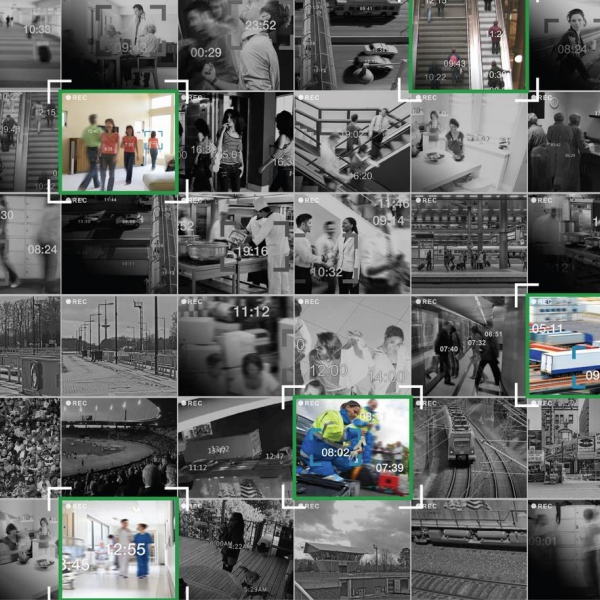 Screenshot of video surveillance software showing 30 camera views with 3 views highlighted